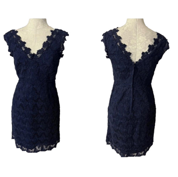 Lilly Pulitzer Dress 4 Navy Blue Cotton Sheath V Neck Back Sleeveless - Picture 1 of 11